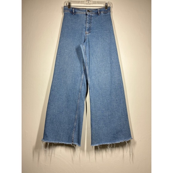 Zara Denim - Zara High Rise Wide Leg Jeans Size 6 Baggy Loose Light Wash Raw Hem Boho Grunge